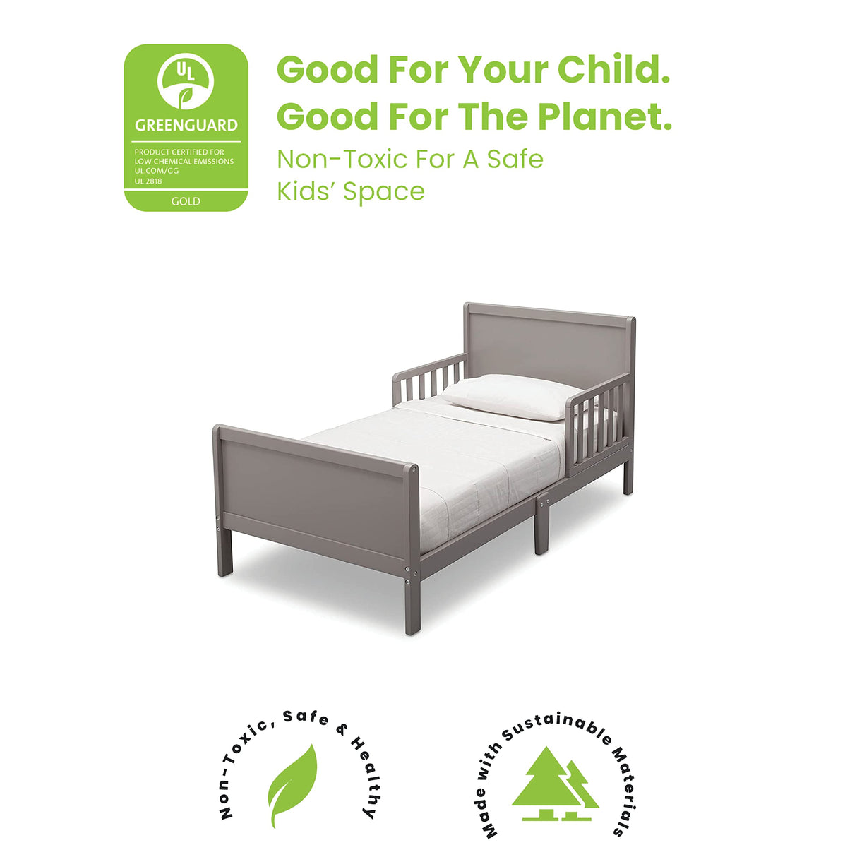 Delta Children Fancy Wood Toddler Bed - Greenguard Gold Certified, Grey Delta Children