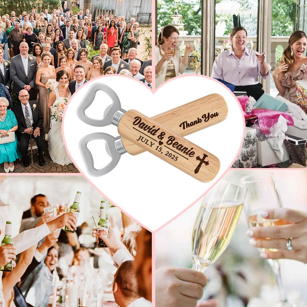 Personalized Wedding Favor Gifts for Guest, Wooden Bottle Openers Set with customized Couple's Name & Wedding Date, Pack of 15, 20, 25, 30, 40, 50, BAYLN