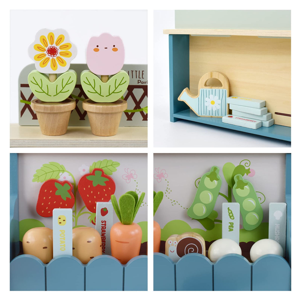 PairPear Flower Garden Toy Playset,Toddlers Wooden Toys Play Food Set for Girls Boys 3 Years and Up PairPear