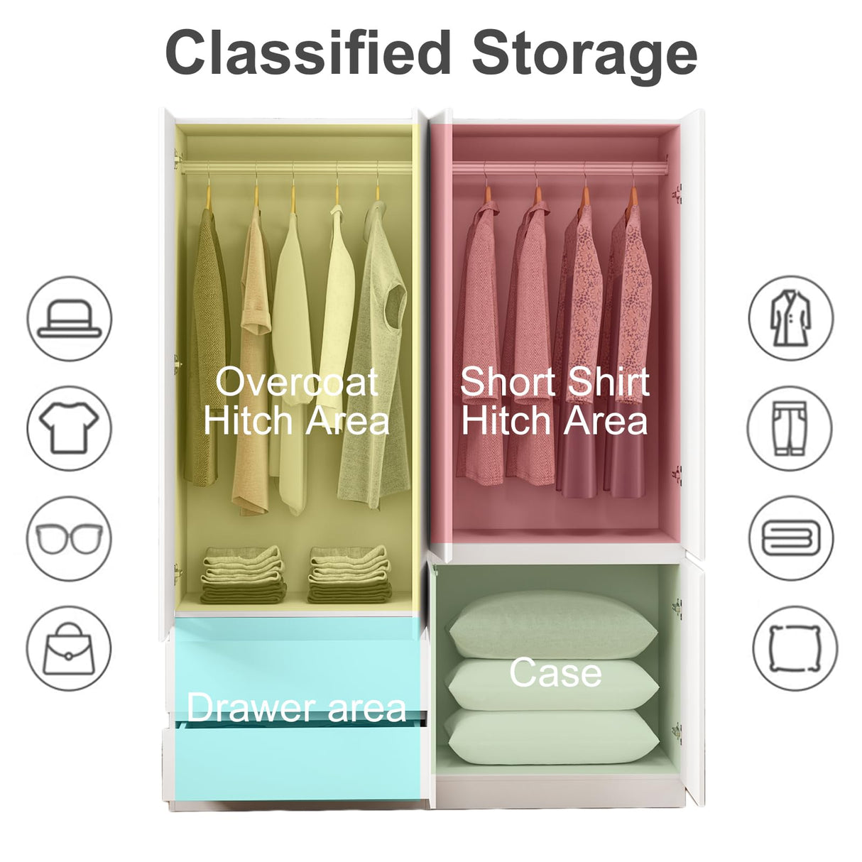 Jiaoun 78.74" 4-Door Armoire Wardrobe Closet, with Drawers and Shelves,Armoires and Wardrobes with Hanging Rod, Wooden Wardrobe Closet(White) 63" L x 20.39" W x 78.74" H Jiaoun