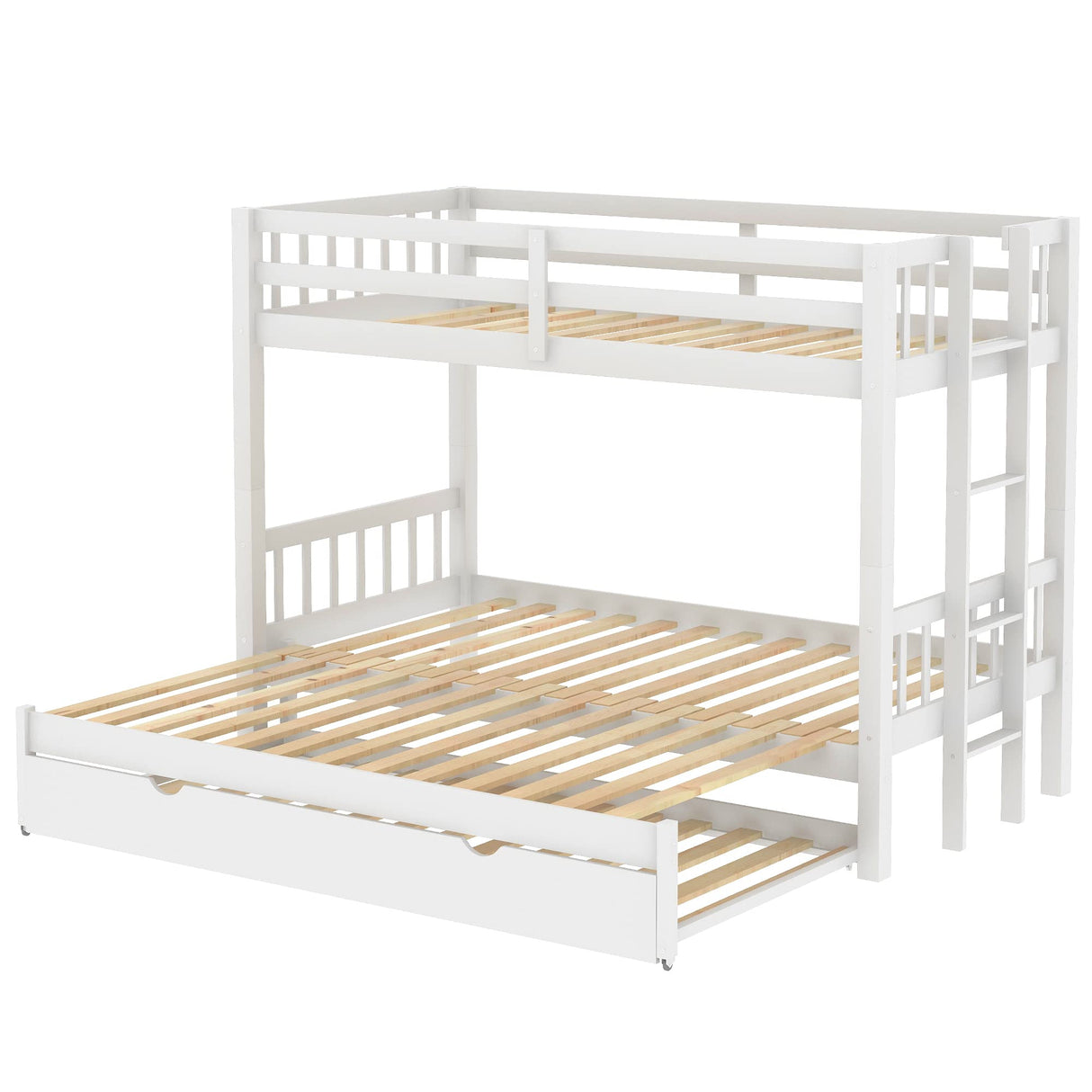 Flieks Twin Over Twin/King Bunk Beds with Trundle, Twin Over Pull-Out bunk Bed Accommodate 4 People for Kids, Adult, No Box Spring Needed Flieks