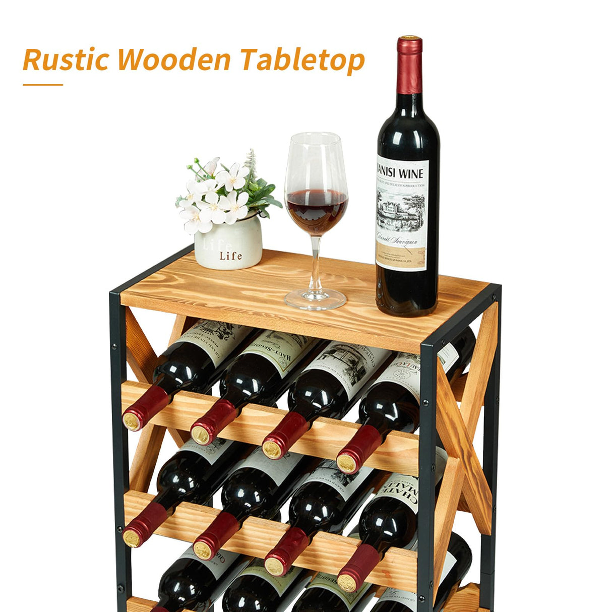 LUMAMU 20 Bottle Wine Rack Freestanding Floor with Wood Top,Wobble-Free 5 Tier Wine Display Storage Stand Shelf,Stackable Modular Wine Bottle Holder Rack for Kitchen,Cellar,Living Room LUMAMU