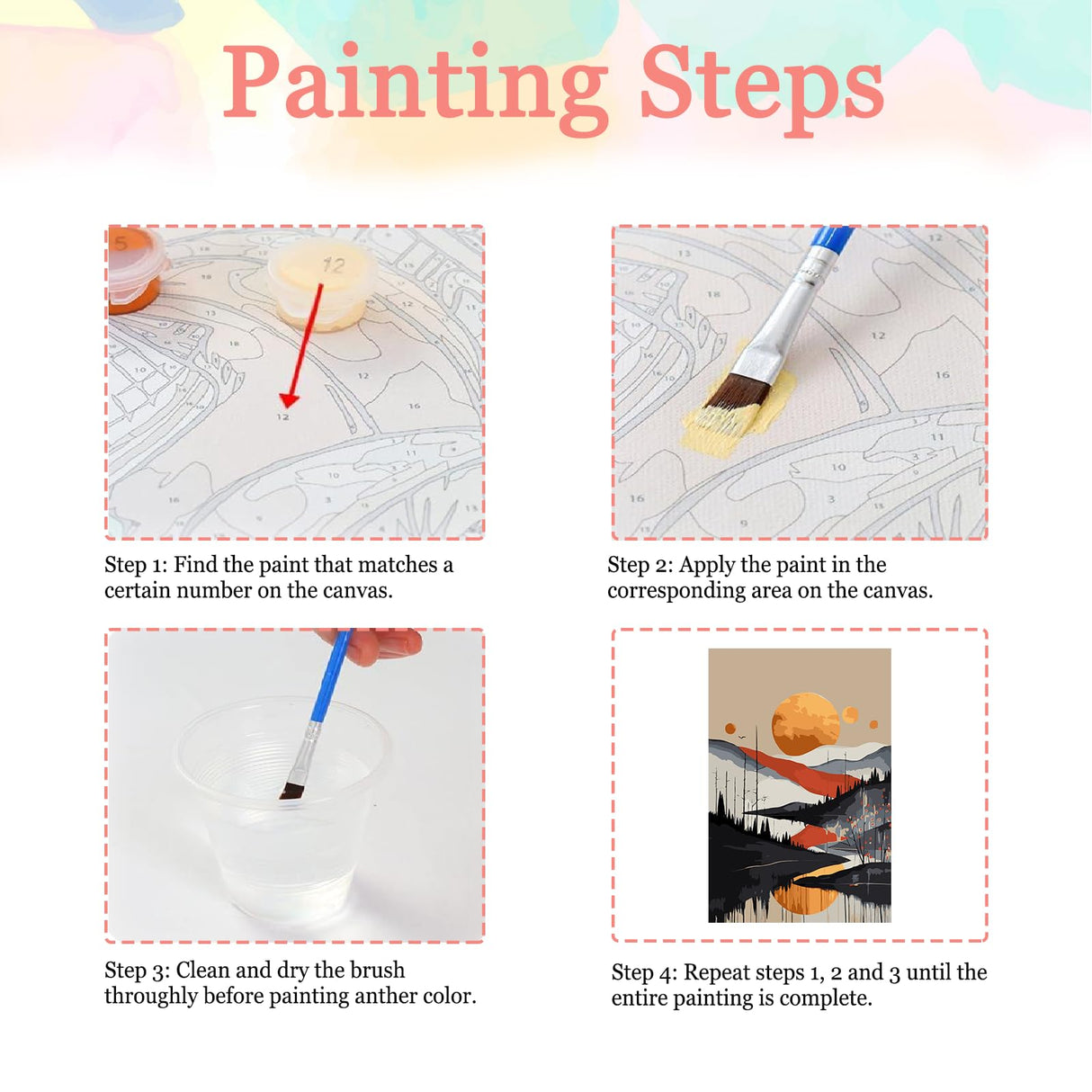 Auremi Mountain Paint by Numbers Kits for Adults Beginners,Easy Sunset Paint by Numbers on Canvas Framed DIY Landscape Painting by Numbers for Gift Home Wall Decor 8x12 Inch Auremi