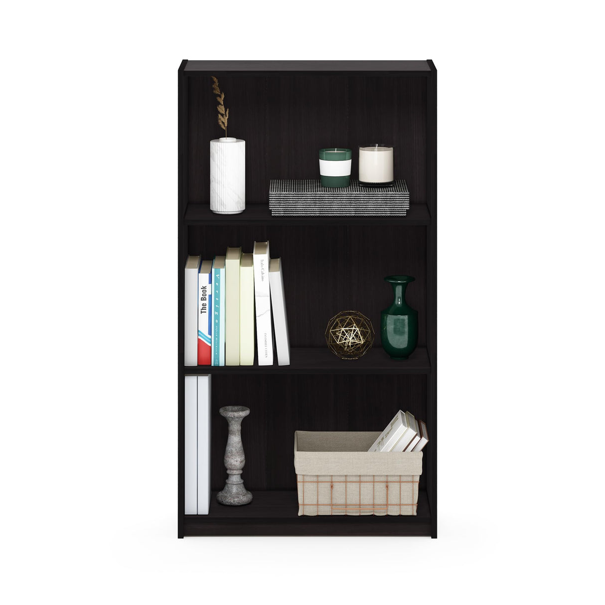Furinno Basic 3-Tier Bookcase Storage Shelves, Dark Walnut Furinno