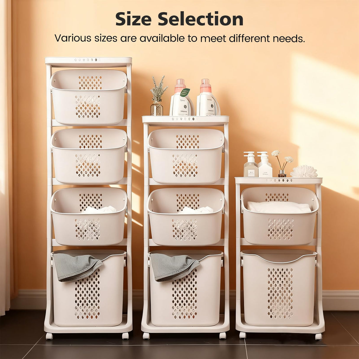 BAOKALER 4-Tier Laundry Hamper Sorter, Vertical Rolling Laundry Baskets with Wheels Removable, Stackable Laundry Cart Organizer and Storage for Small Space, Dorm, Closet, Bathroom BAOKALER