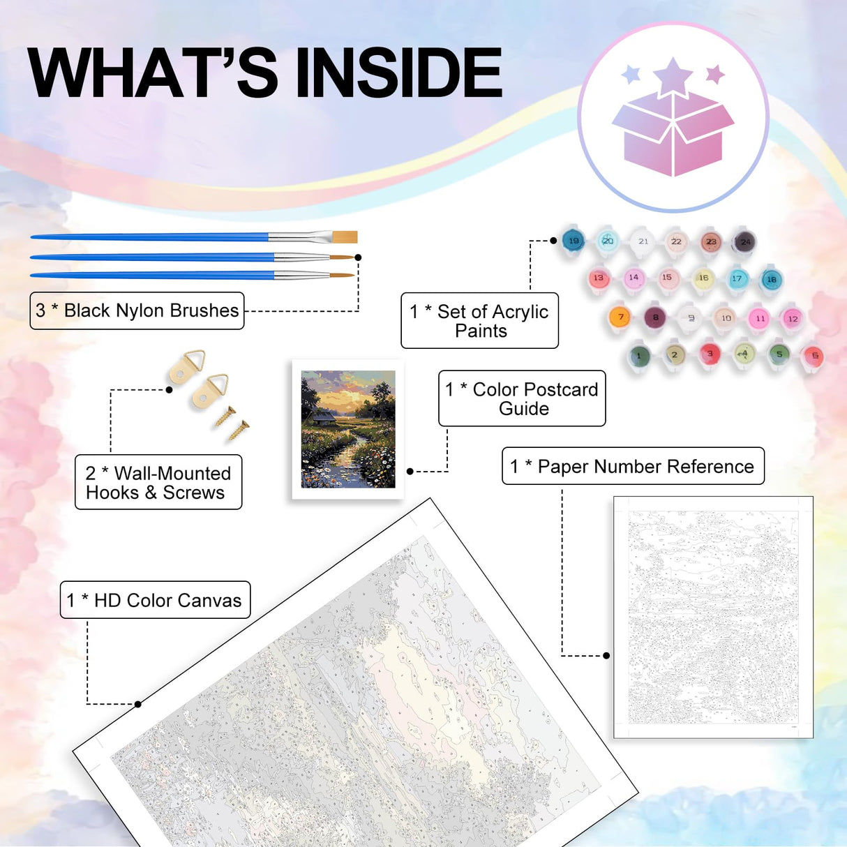 Paint by Numbers Kit for Adults - Countryside Sunset Adult Paint by Number Kits on Canvas Without Frame for Beginner, Stream Landscape Oil Painting by Numbers Kit for Gift Home Wall Decor 16x20 Inch Camocin