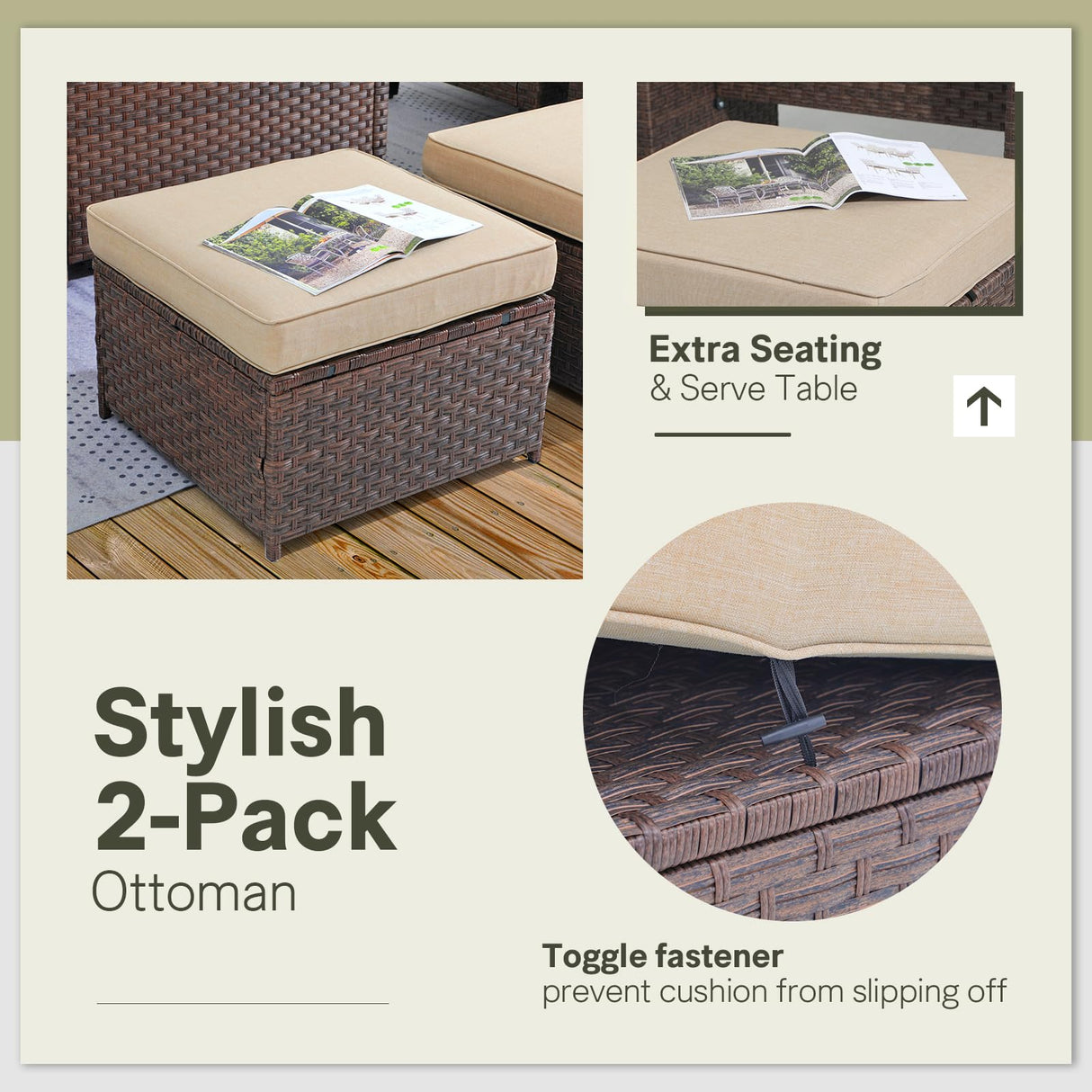 SUNSITT Outdoor Patio Furniture Set with Fire Pit Table 7 Piece Wicker Conversation Set with 43in Propane Firepit Sectional Dining Set 3 Seat Sofa Couch with Ottoman, Brown Wicker & Beige Cushion SUNSITT