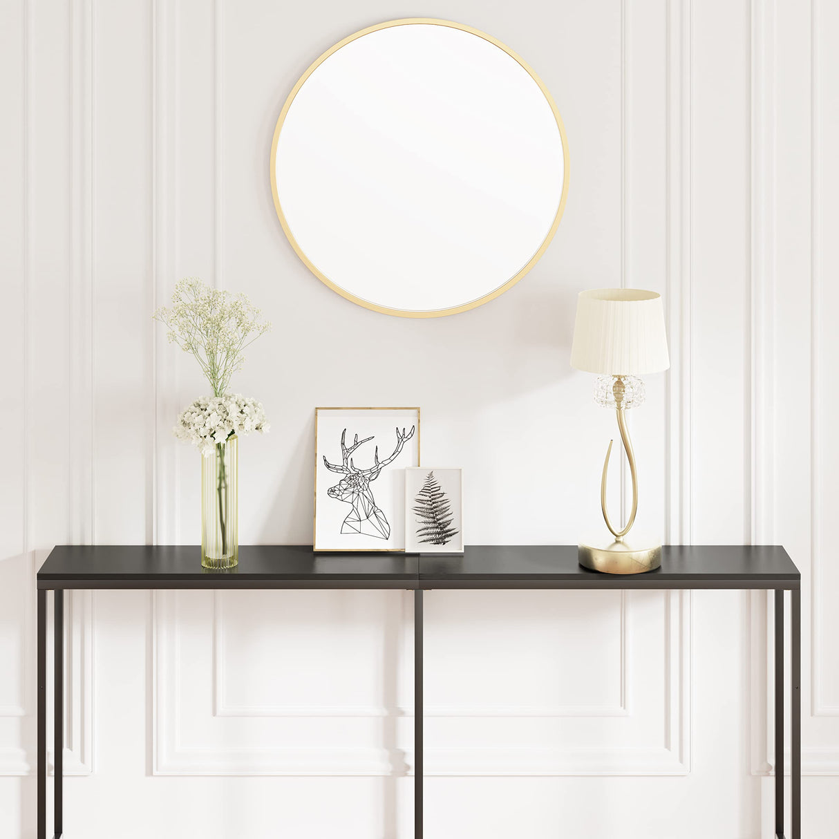 SONGXIN 63" Console Table,Modern Narrow Long Sofa Table Behind Couch,Skinny Entry Table with Black Metal Frame for Living Room, Hallway,Classic Black SONGXIN