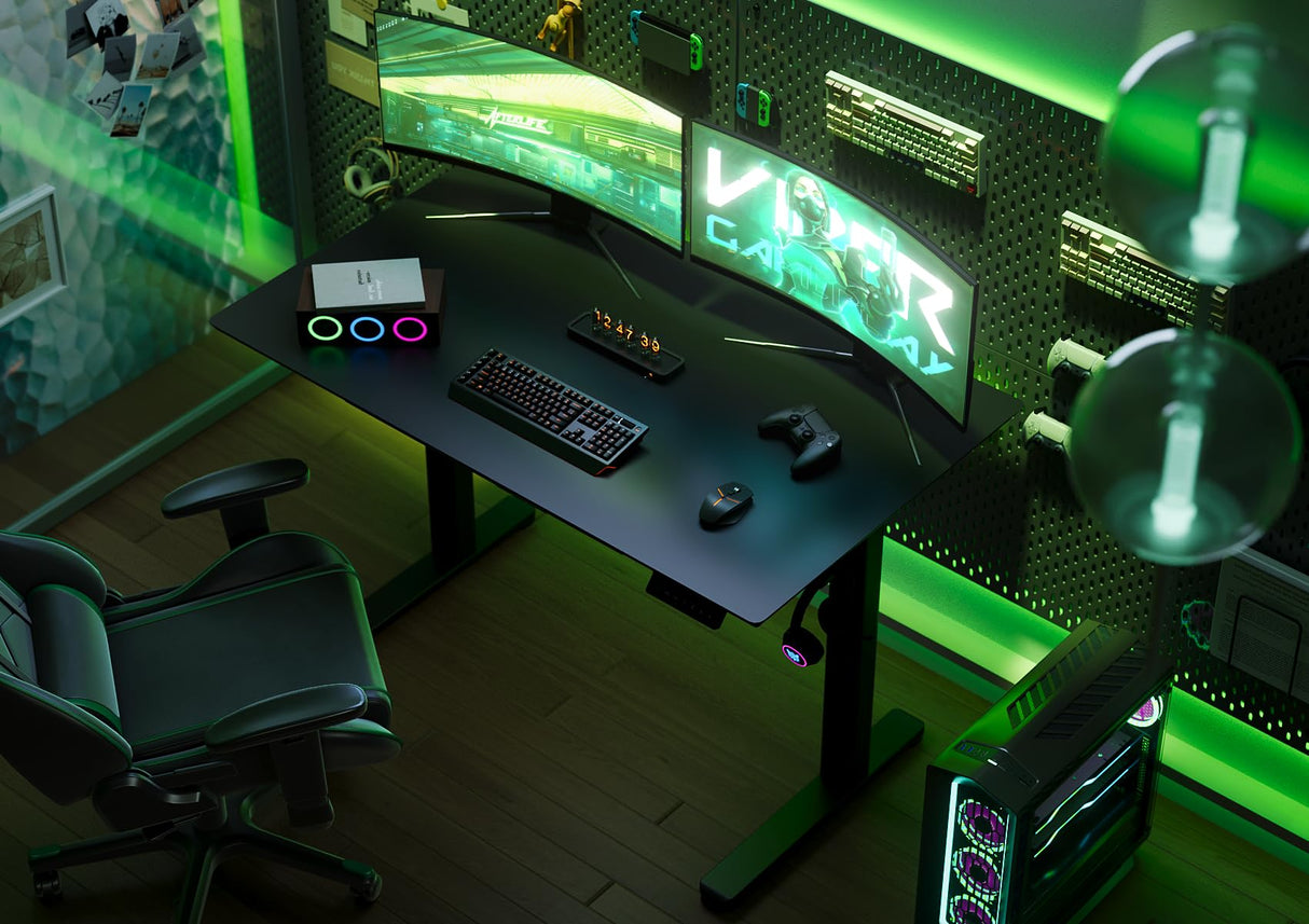 INNOVAR Glass Gaming Desk with Drawers, Electric Standing Desk Adjustable Height, Professional Gaming Glass Surface Improved Precision and Speed, Black 55 inch INNOVAR