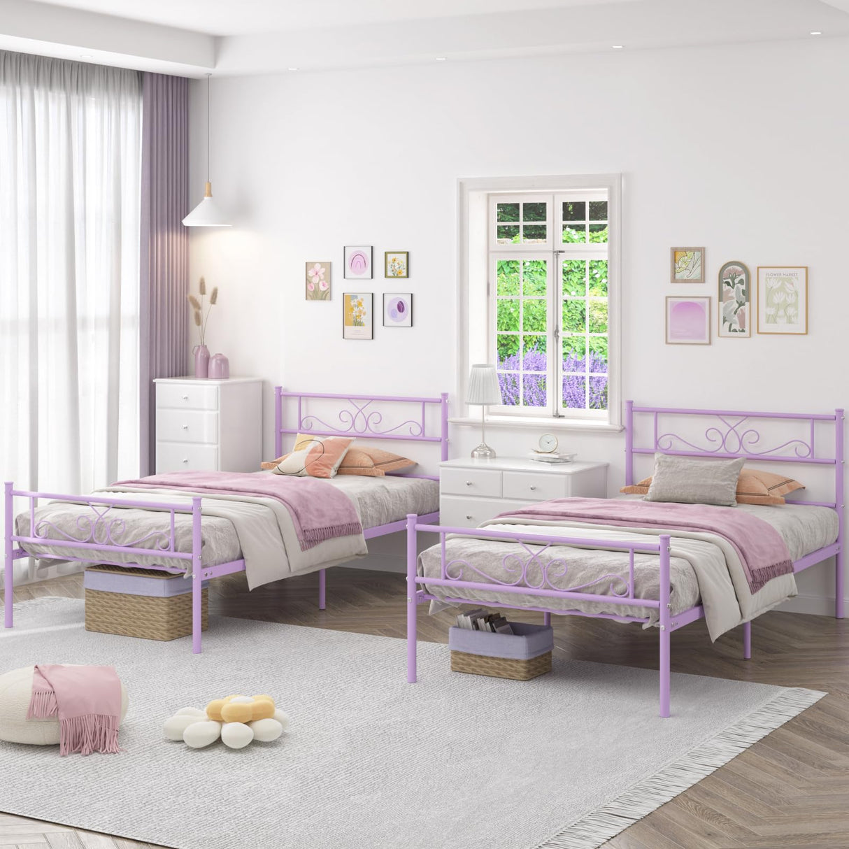 Weehom Twin Size Bed Frame with Headboard and Footboard Steel Slats Support Twin Metal Bed No Box Spring Needed Easy to Assembly, Purple Weehom