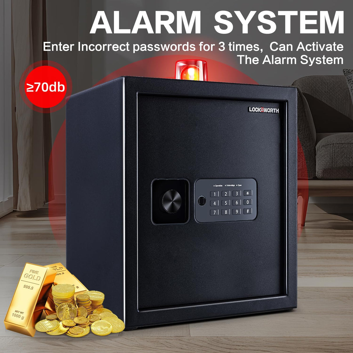 Safe Box, 1.7 Cubic Feet Home Safe, Electronic Digital Keypad, Alarm System, W/Fireproof Bag, Removable Shelf, Money Box for Money Documents, Home Use,13.78"D x 12.99"W x 16.54"H Locksworth