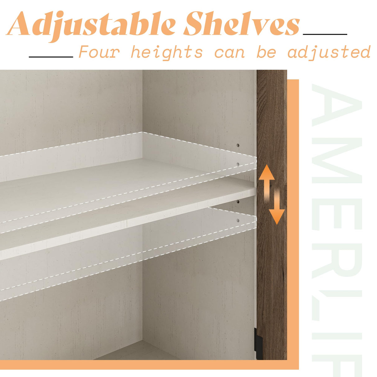 AMERLIFE 63" Buffet Sideboard Cabinet with Storage, Modern Farmhouse Cabinet with 4 Glass Doors & Adjustable Shelf, Wood Buffet Table Cabinet for Kitchen Dining Room Living Room, White AMERLIFE