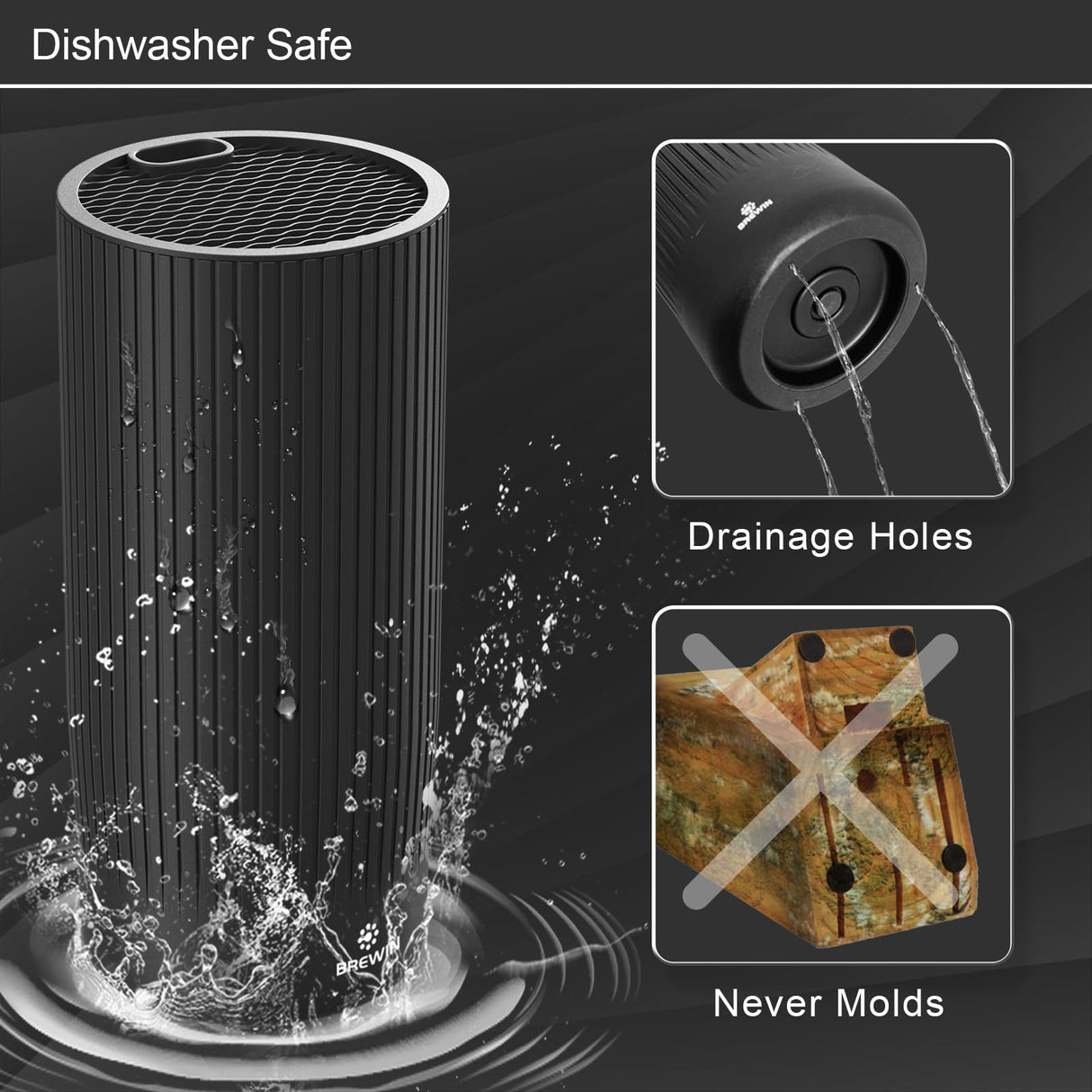 Knife Set, Brewin Kitchen Knife Set, Knives Set for Kitchen, Universal Knife Block, Utility Knife Block Set, Kitchen Essentials, New Home Essentials, Apartment Essentials, Dishwasher Safe Brewin