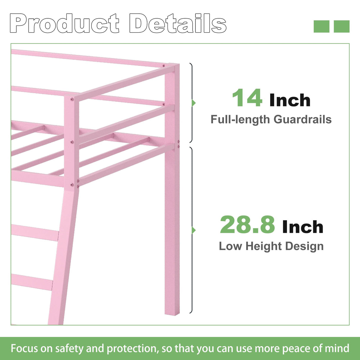 Lutown-Teen Metal Loft Bed with Stairs and Guardrail for Juniors, Space Saving Loft Bed Twin Size for Small Bedroom, Pink Lutown-Teen