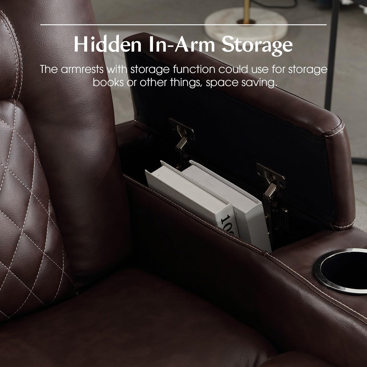 CANMOV Electric Power Recliner Chair with USB Ports and Cup Holders, Breathable Leather Home Theater Seating with Hidden Arm Storage (Red Brown) CANMOV