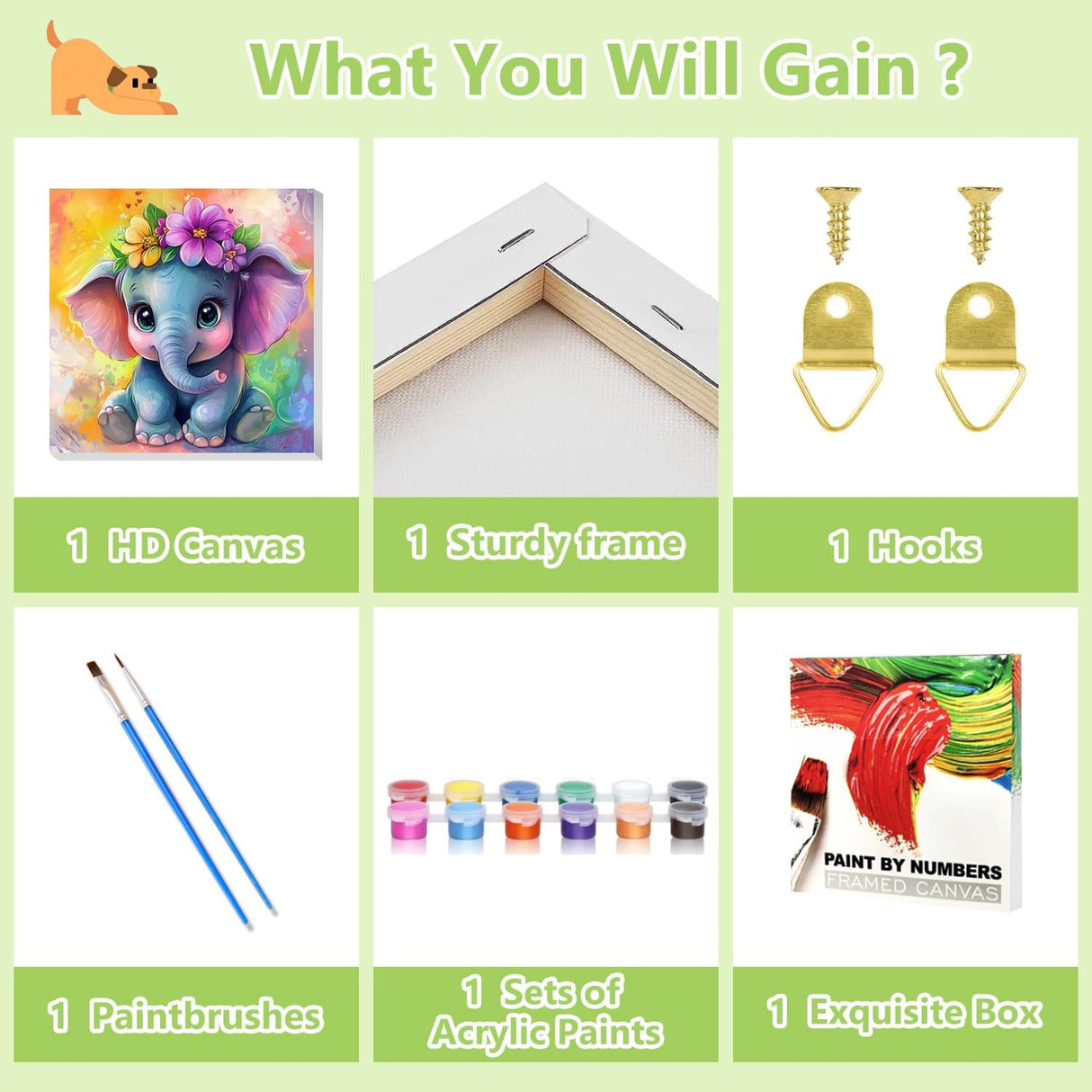 Reivworl Framed Paint by Numbers Kit for Adults Beginner & Kids Ages 8-12, Elephant Paint by Number with Frame and Easel, Painting by Numbers for Gifts and Home Decor (10X10Inch) Reivworl