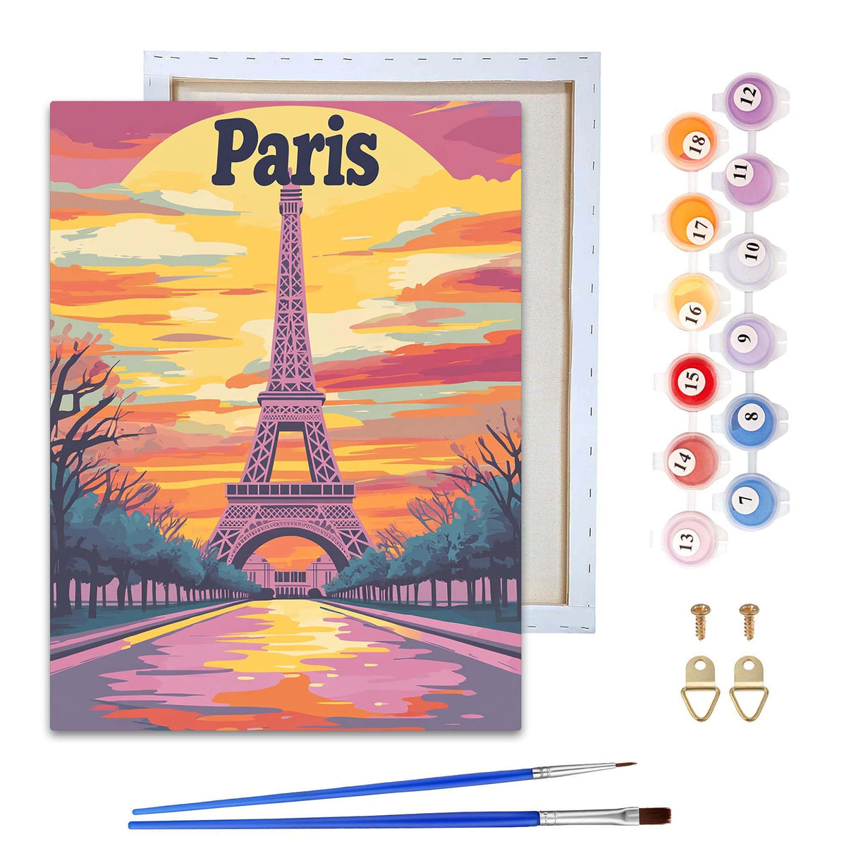 Reofrey Framed Paint by Numbers Kit for Adults & Beginner - 8x12 Inch Canvas Eiffel Tower Paint by Numbers - Landscape Educational & Creative Art Set for Beginners - Perfect for Home & Wall Decoration Reofrey