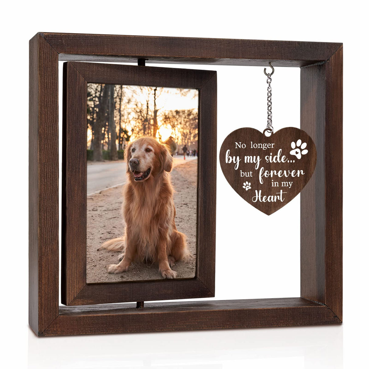 Jigfoxy Dog Memorial Gifts for Loss of Dog - Rotating Wooden Picture Frame for 4x6 Photo - Loss of Dog Sympathy Gift - Cat Pet Bereavement Remembrance Picture Frame Jigfoxy