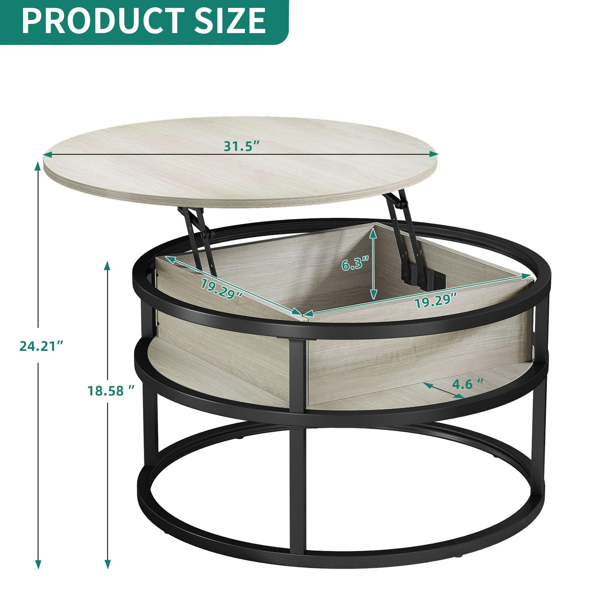 YITAHOME Round Lift Top Coffee Table, Coffee Tables for Living Room with Hidden Storage Compartment, Modern Coffee Table with Storage for Home Office, Center Tables Living Room, White Oak YITAHOME