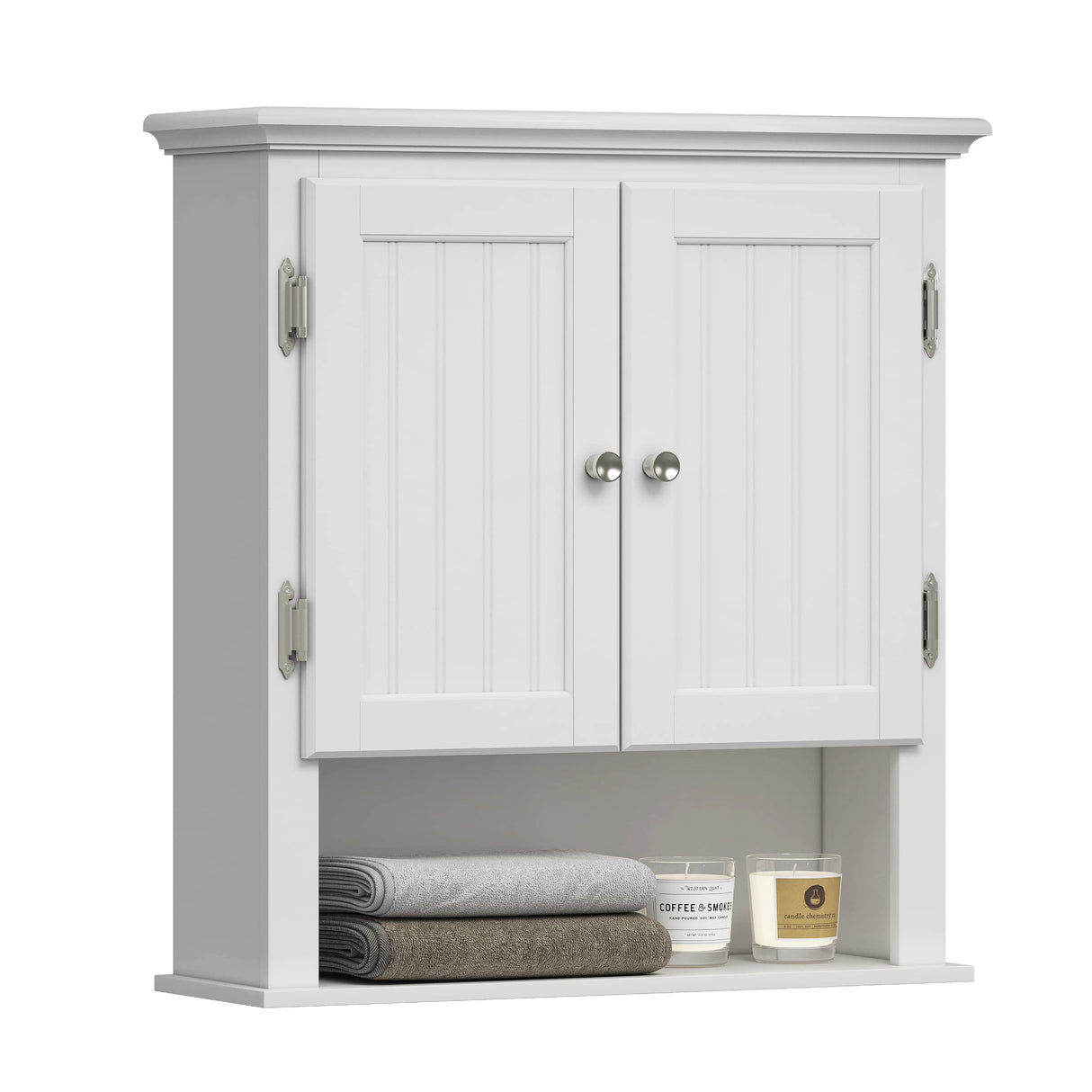 UTEX Bathroom Cabinet Wall Mounted, Wood Hanging Cabinet, Wall Cabinets with Doors and Shelves Over The Toilet for Bathroom,White UTEX
