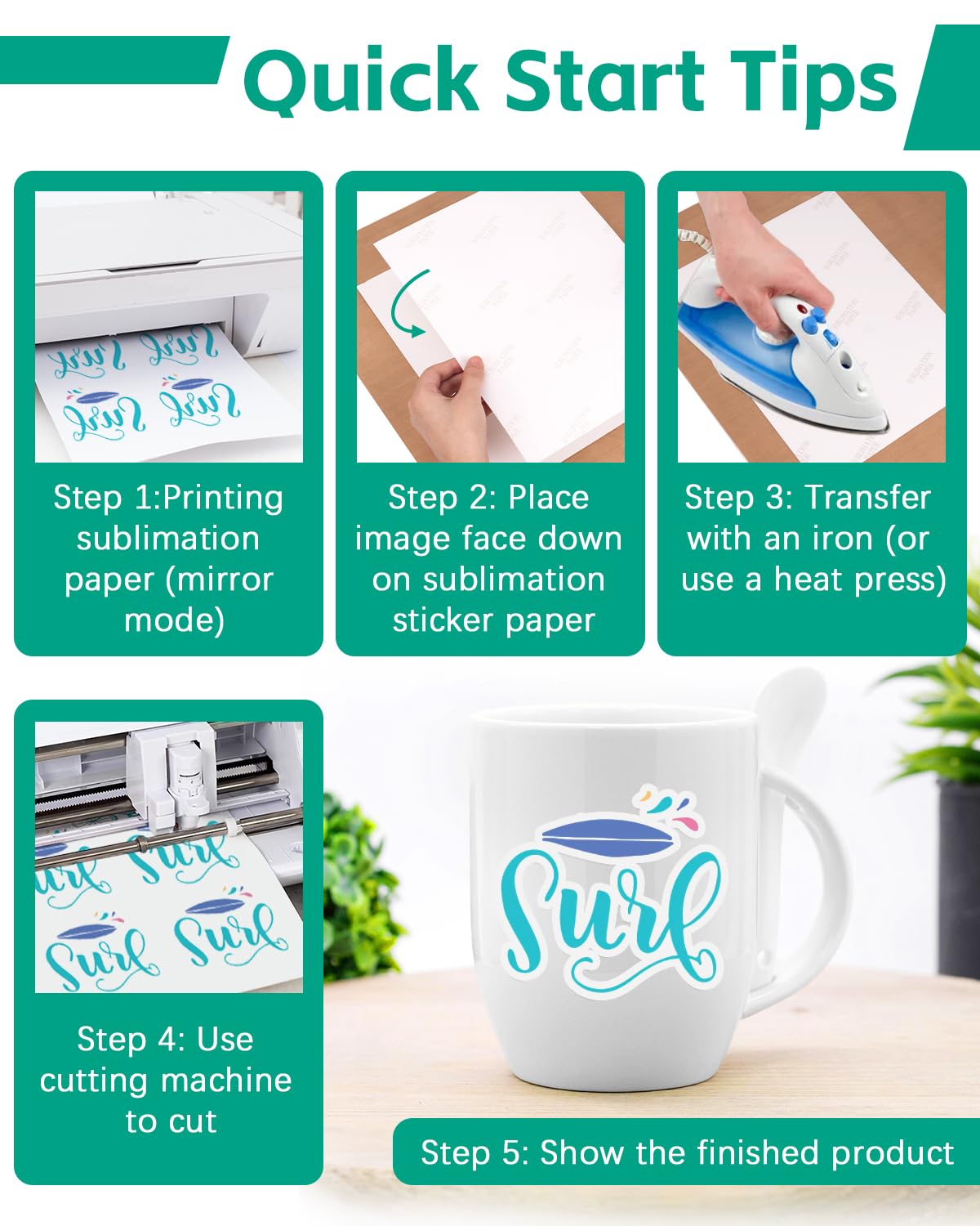 Colemoly Sublimation Sticker Paper-30 Sheets Glossy White Waterproof Stickers for Sublimation Inkjet Printer and Ink 8.5x11 Letter Heat Transfer Paper for Smooth Solid Surfaces Colemoly