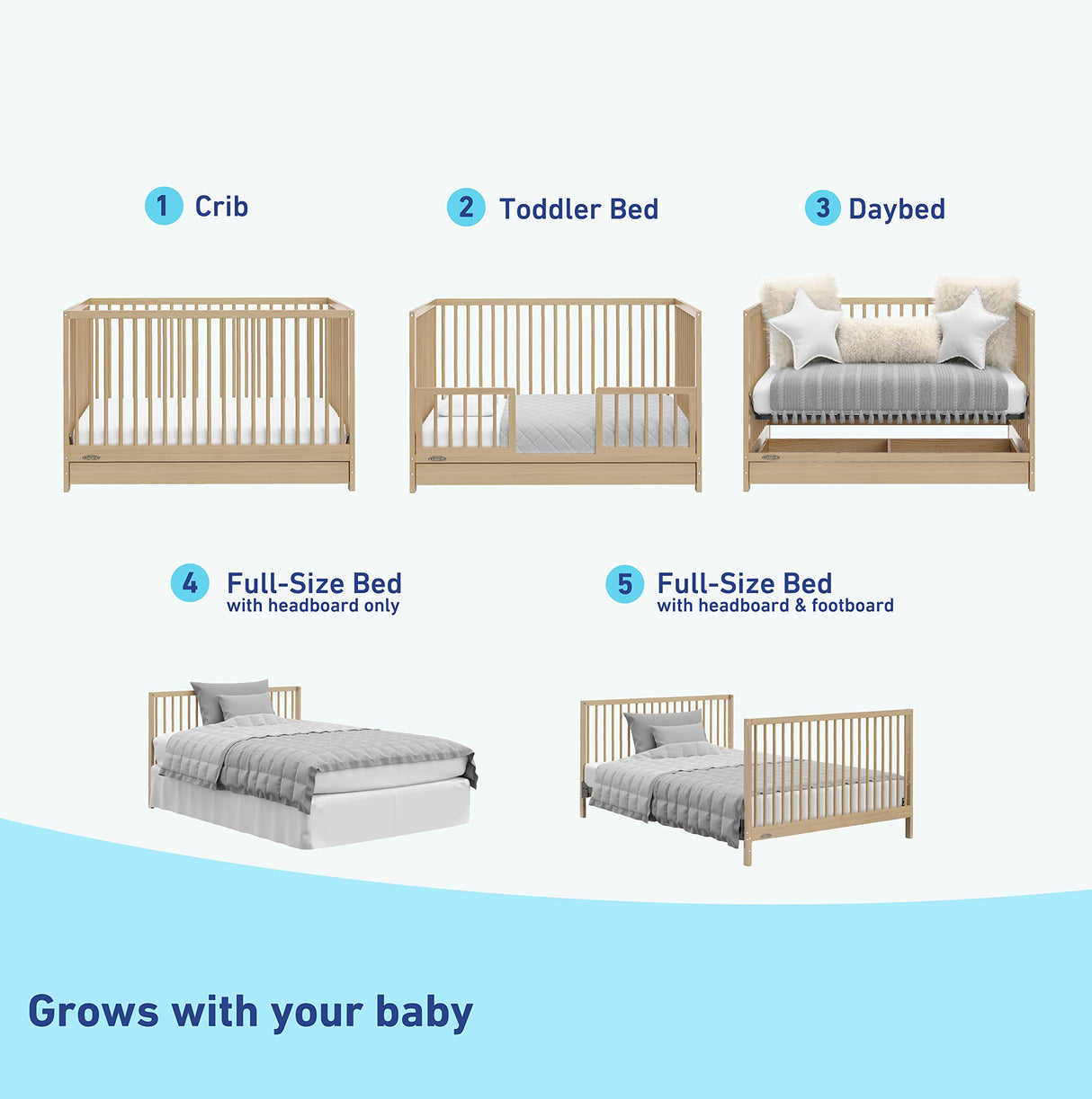 Graco Teddi 5-in-1 Convertible Crib with Drawer (Driftwood) – GREENGUARD Gold Certified, Crib with Drawer Combo, Full-Size Nursery Storage Drawer, Converts to Toddler Bed, Daybed and Full-Size Bed Graco