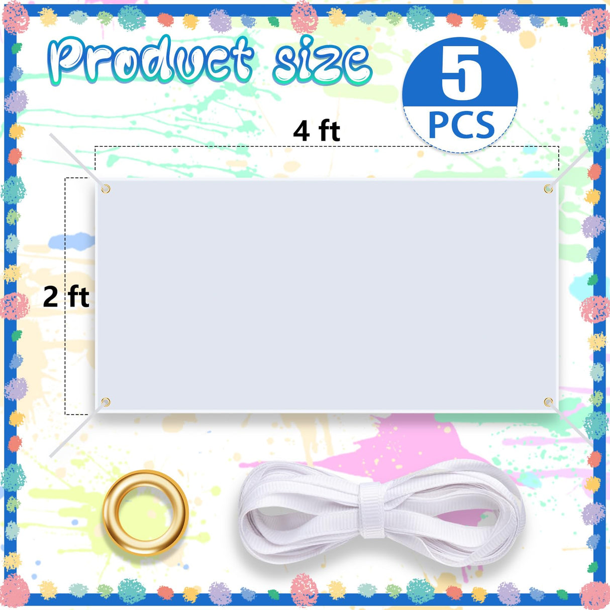 5 PCS Blank Banners Sign to Decorate, Large Blank Sublimation Vinyl Banner Signs with Hanging Ropes, 2 X 4 Ft DIY Blank Vinyl Banners for Halloween, Christmas, School, Birthday, Party Indoor Outdoor Decor GCTWFYK