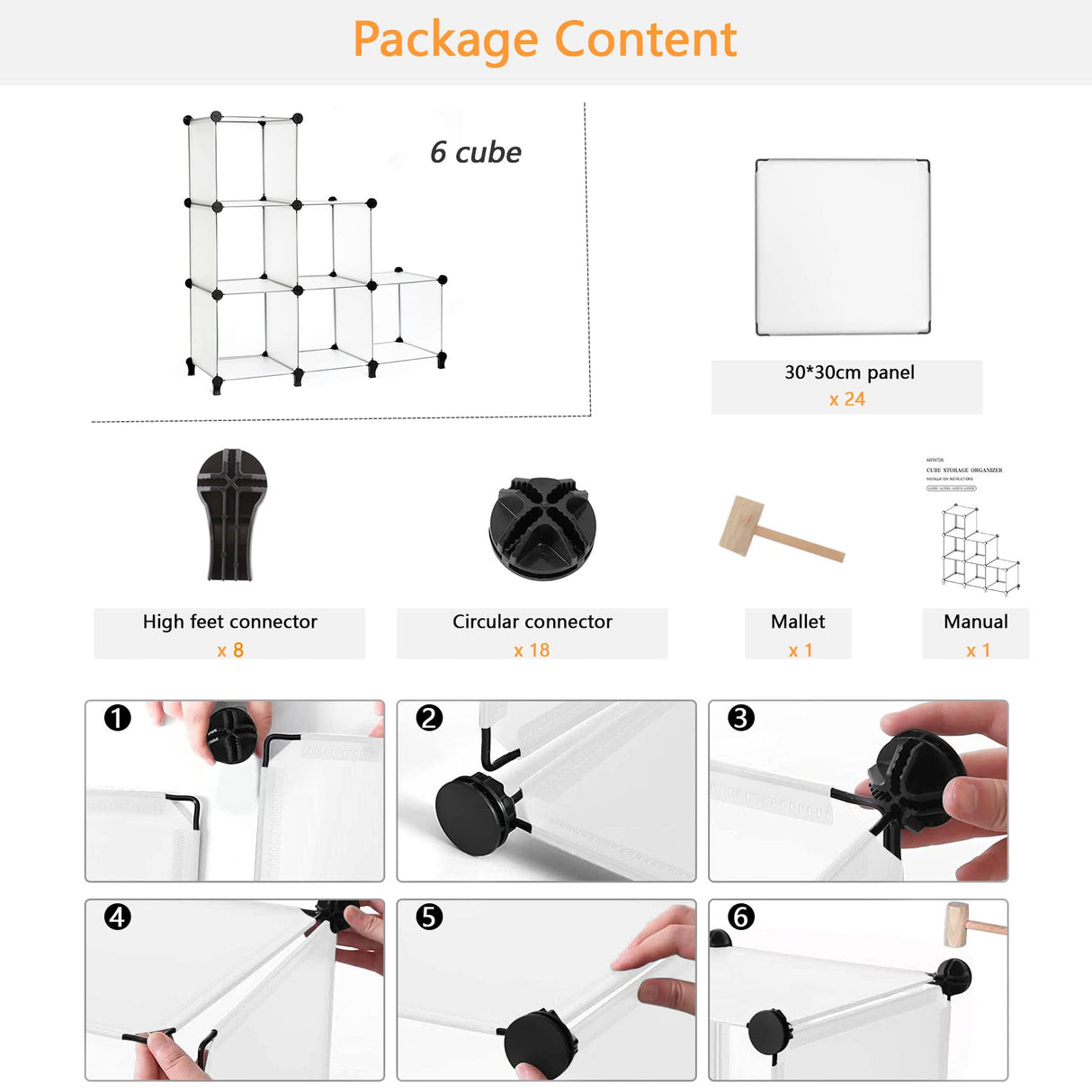 AWTATOS Closet Organizer 6 Cube Closet Storage Shelves DIY Stackable Closet Clothes Storage Organizer Shelving for Closet Bedroom, Home, Translucent AWTATOS