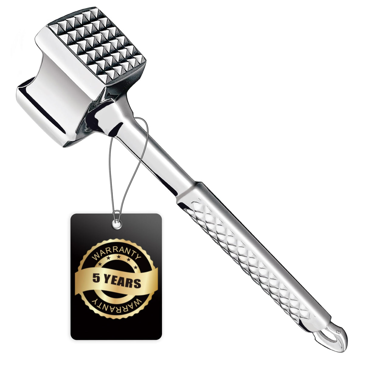 Meat Tenderizer Mallet Stainless Steel, Premium Meat Hammer Tenderizer, Kitchen Meat Mallet for Chicken, Conch, Veal Cutlets, Beef & Steak, Meat Pounder Flattener, Non-Slip Grip with 5 years Warranty Gourmet Easy