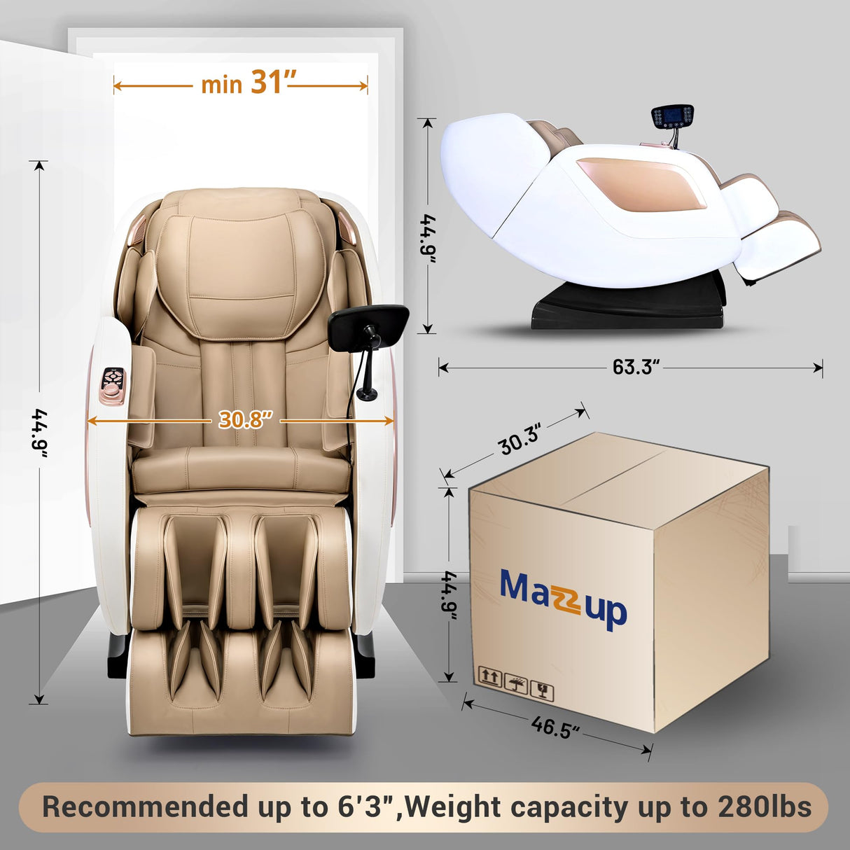 Massage Chair Full Body with Heat, Full Body Zero Gravity Shiatsu Massage Chair, Kneading Recliner w/ 20 Auto Modes, Foot Massage, Bluetooth, USB Charging Port, Touch Screen Controller Mazzup