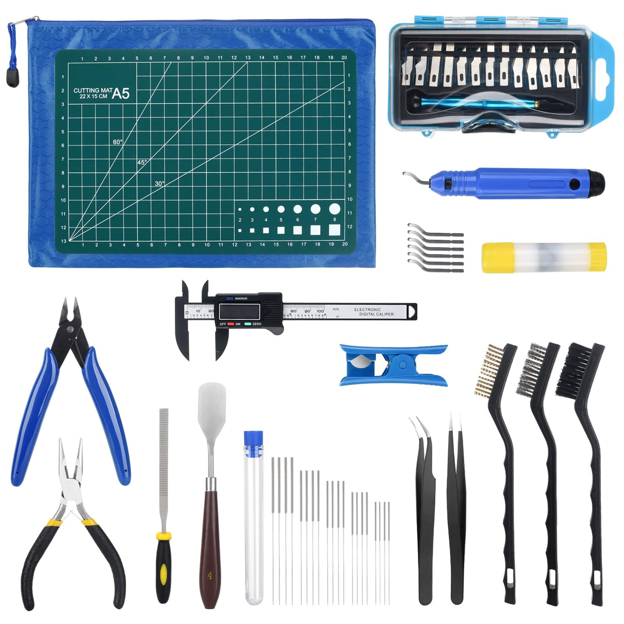 3D Printer Tools Kit, 3D Printing Accessory with 55Pcs Includes Deburring Tool, Digital Caliper, Art Knife Set, Tube Cutter, Storage Bag Suitable for 3D Print Removing, Cleaning KuanStore