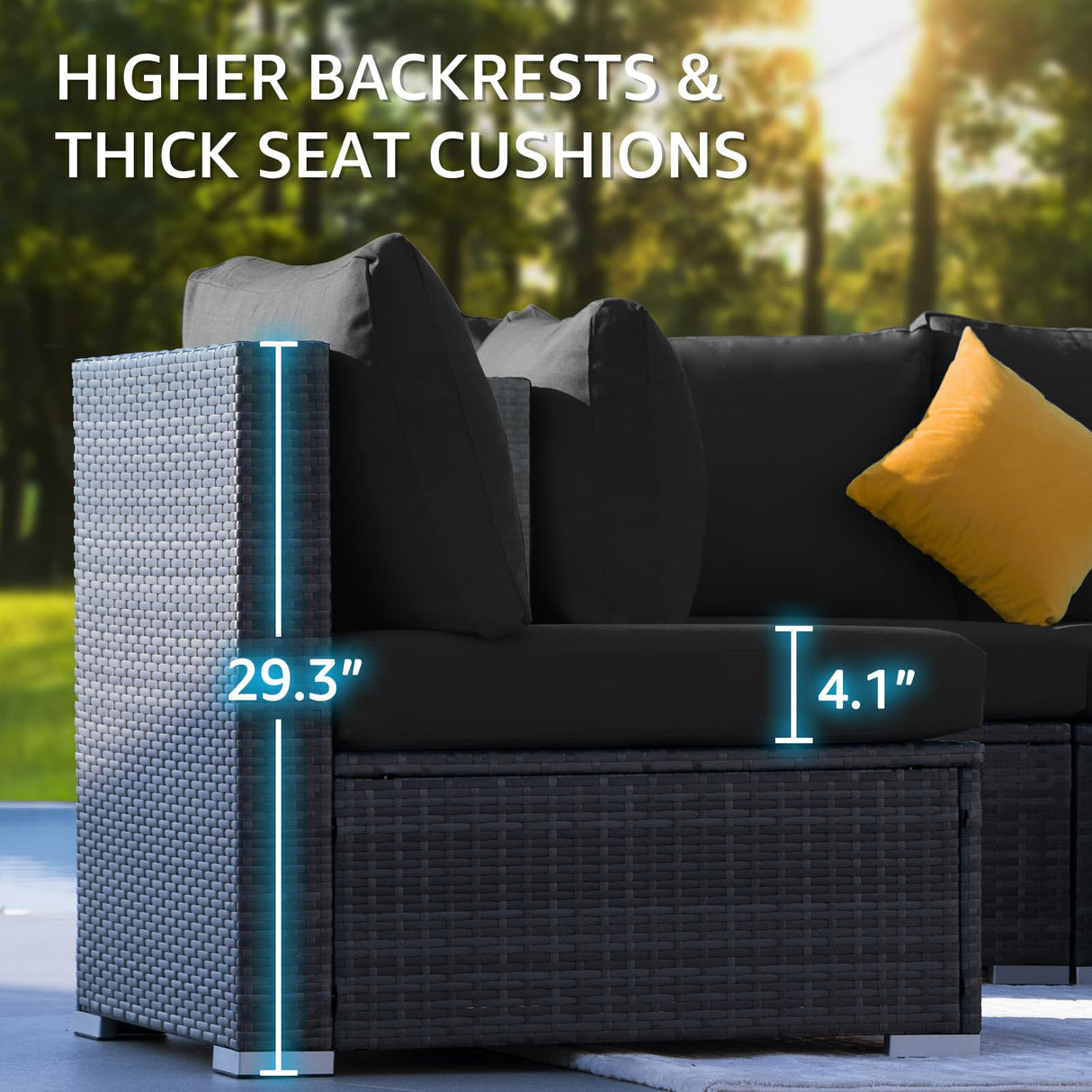 NICESOUL 11 Piece Outdoor Patio Conversation Set with Fire Pit Natural Gas/Propane, 29.3'' High Back Sectional Furniture w/Chaise Lounge, Deep Large Seating Sofa Couch, 2 Color Cushion Black & Gray NICESOUL