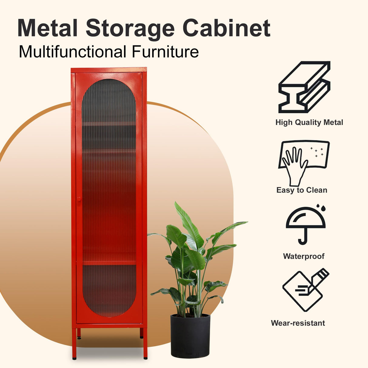 Metal Wardrobe Coat Cabinet with Adjustable Shelves and Hanging Rod,Storage Closet Locker for Bedroom,Kids Room,Office, Home, School,Almirah for Clothes,blanket. (Single Transparency Door, Red) Fumedo