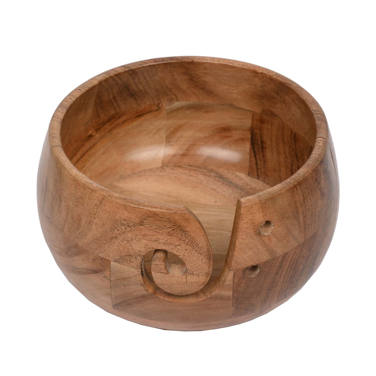 EDHAS Acacia Wood Yarn Bowl Holder | Handmade Holder with Holes | Yarn/Wool/String Storage Accessory (7" x 7" x 4") EDHAS