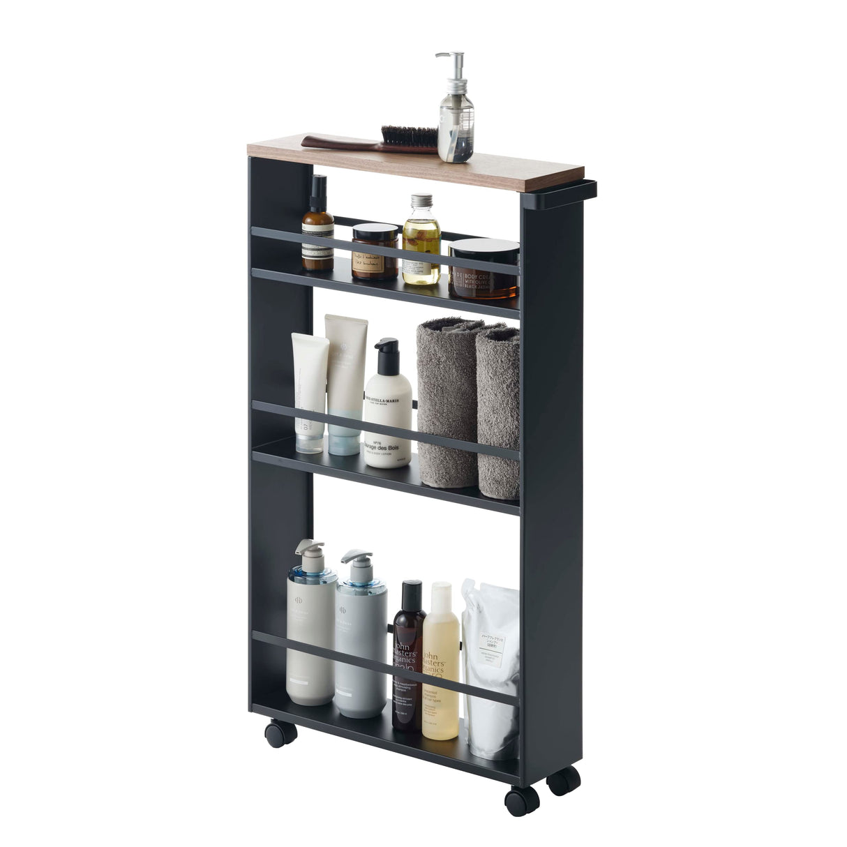 YAMAZAKI home Tower Rolling Slim Storage Cart With Handle Black YAMAZAKI
