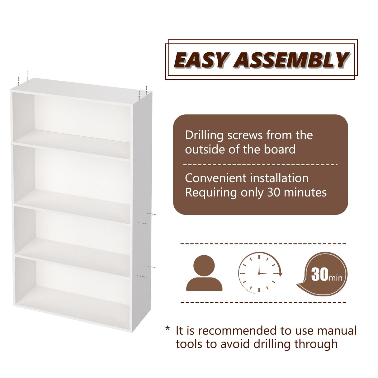 Wooden 4 Tier book shelf,4 Cube Storage Organizer, 44 Inch Versatile Cubes Shelf and Cubby Unit for Any Space (White, 4 Cube-W(23.6inch) NewBeth