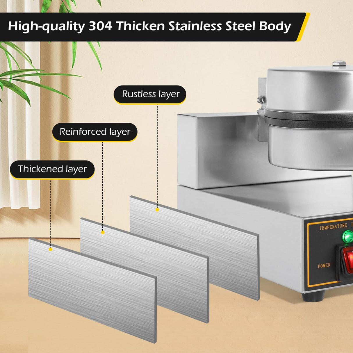 Dyna-Living Waffle Maker Commercial Waffle Maker Machine 110V 1200W Non-stick Waffle Iron Maker Stainless Steel Round Commercial Waffle Maker for Restaurant Dyna-Living