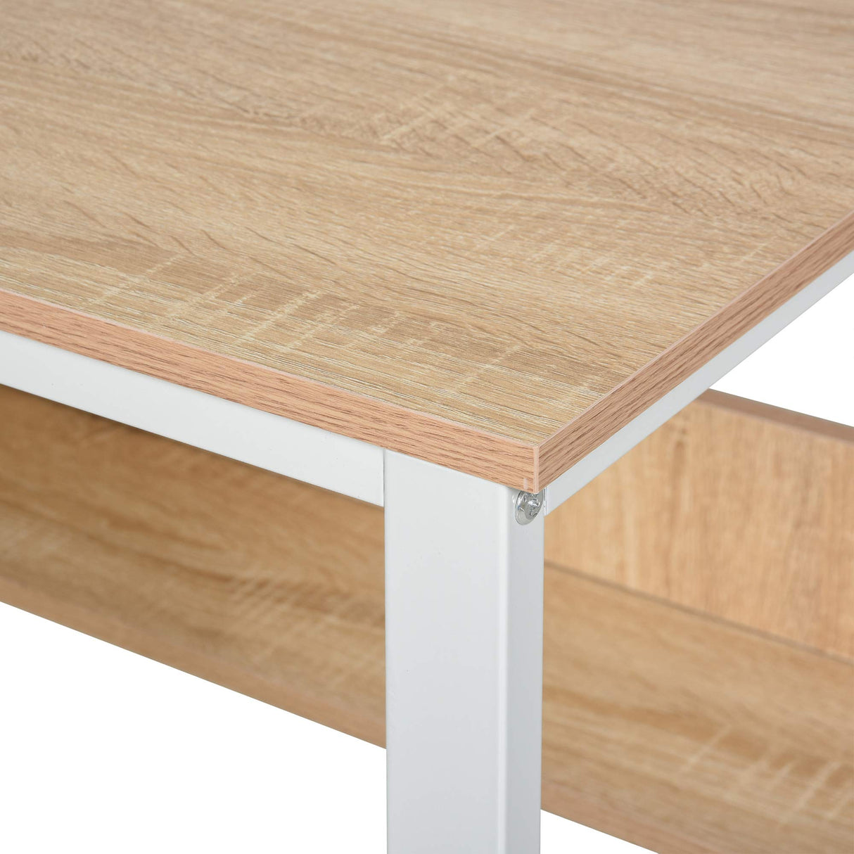 HOMCOM 86.5 Inch Two Person Desk Double Computer Table Writing Desk with Open Shelves Long Storage Workstation for Home Office Natural HOMCOM