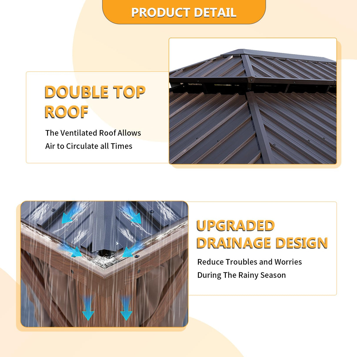 Jolydale 12' x 16' Gazebo, Wooden Finish Coated Aluminum Frame Canopy, Galvanized Steel Double Top, Outdoor Permanent Metal Pavilion with Privacy Curtains and Netting, for Patio, Deck and Backyard Jolydale