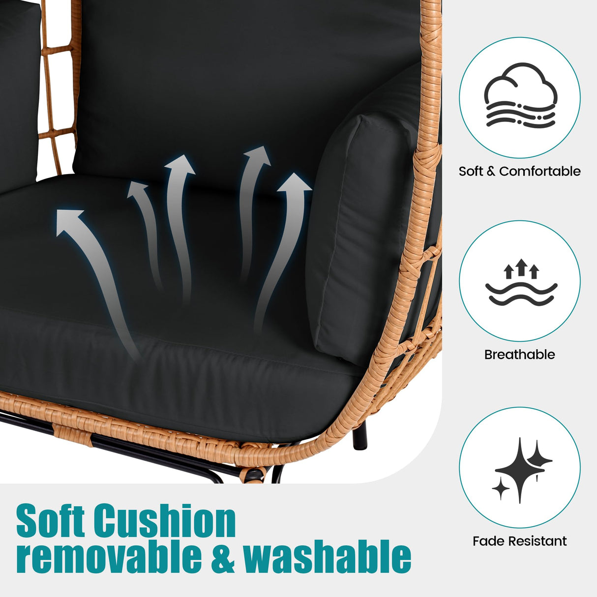 OTSUN Outdoor Egg Chair Set of 2, PE Wicker Chair with 4 Thicken Cushions, Oversized Indoor Chairs with Durable Steel Frame Perfect for Balcony, Backyard, Bedroom, Patio Chairs 440 lbs Capacity, Black OTSUN