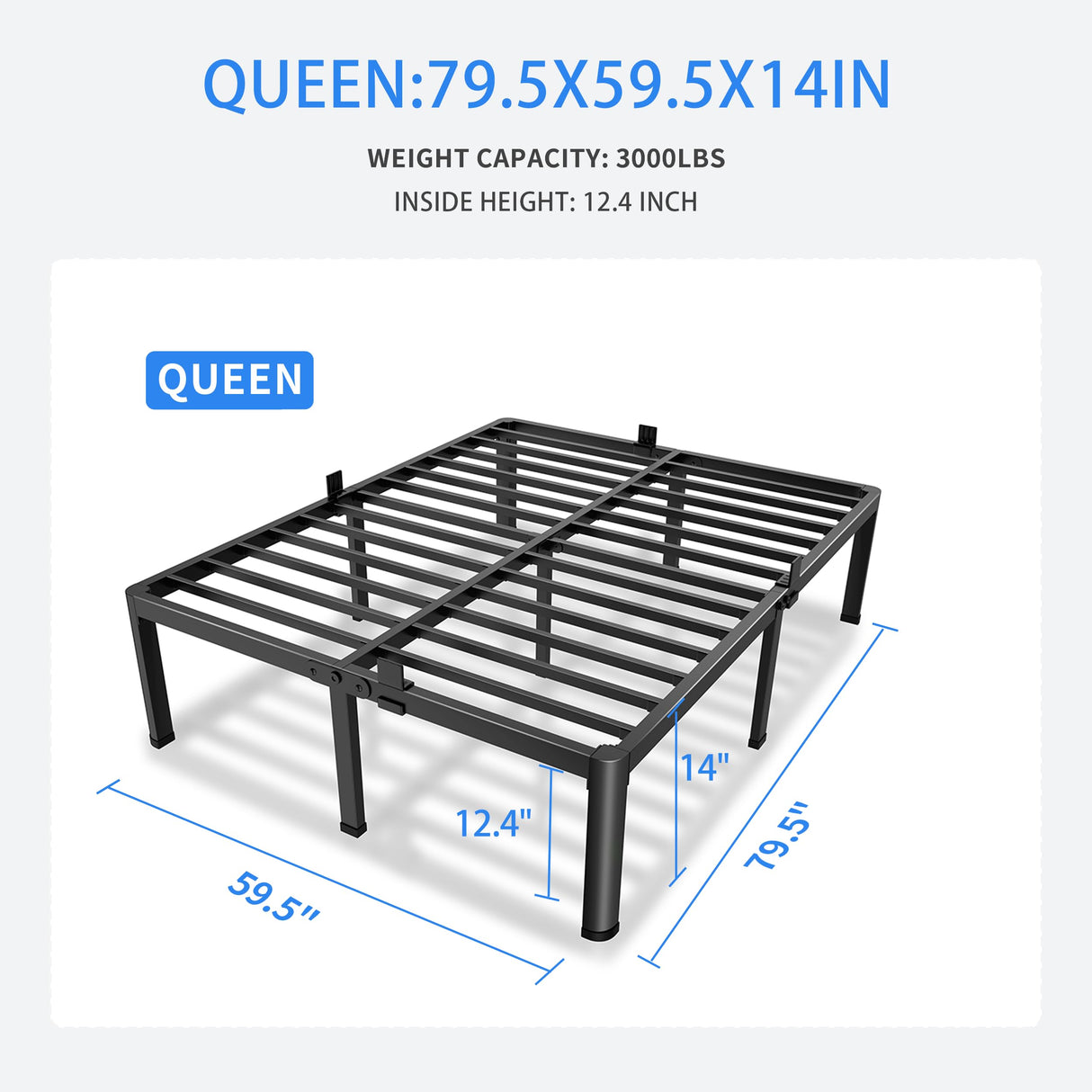 MAF 14 Inch Queen Metal Platform Bed Frame with Round Corner Legs, 3000 LBS Heavy Duty Steel Slats Support, Noise Free, No Box Spring Needed, Easy Assembly MAF