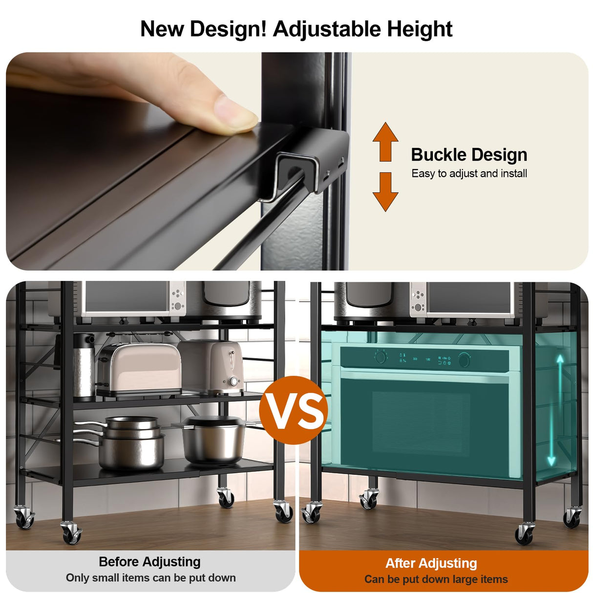 Himix 6 Tier Foldable Storage Shelves, Expandable Folding Bookshelf with Wheels, Changeable into 2 Shelf Units, Collapsible Adjustable Storage Rack Metal Shelves for Garage, Kitchen, Black Himix