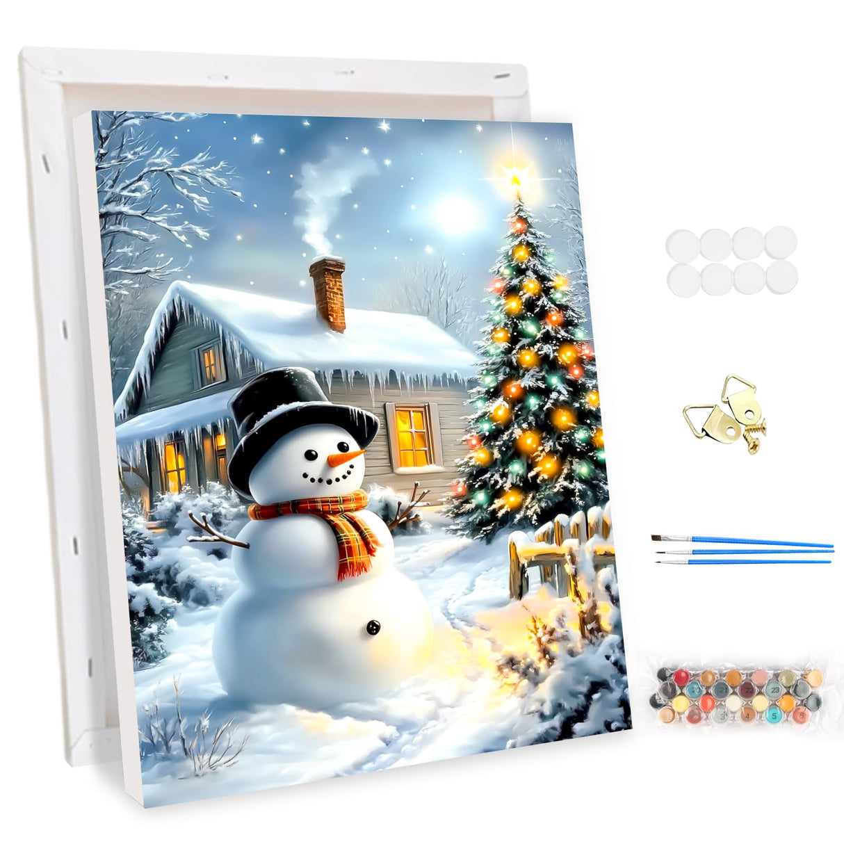 EOBROMD Christmas Framed Paint by Numbers Kits for Adults, Snowman DIY Acrylic Paint by Number on Stretched Canvas, Christmas Painting Kits Adults Oil by Numbers for Home Decor 10x14inch EOBROMD