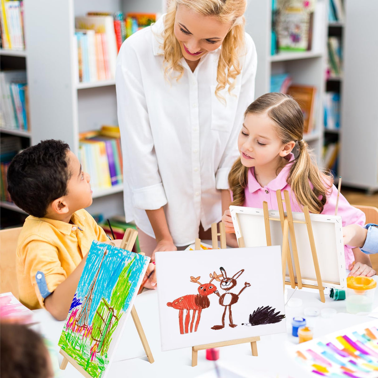 ESRICH 15pcs 17 Inch Tabletop Easels, Easel Stand for Painting,Tripod, Painting Party Easel, Kids Student Desktop Easel for Painting,Paint Easel for Canvas Painting ESRICH