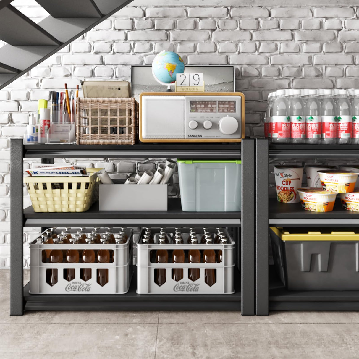 Rufokisa 3-Tier Garage Shelving Heavy Duty,48" W Metal Shelving Unit for Garage, 1650 lbs Load Capacity Utility Rack Shelves& Garage Shelves, 48”W x 18”D x 39”H(Black) Rufokisa