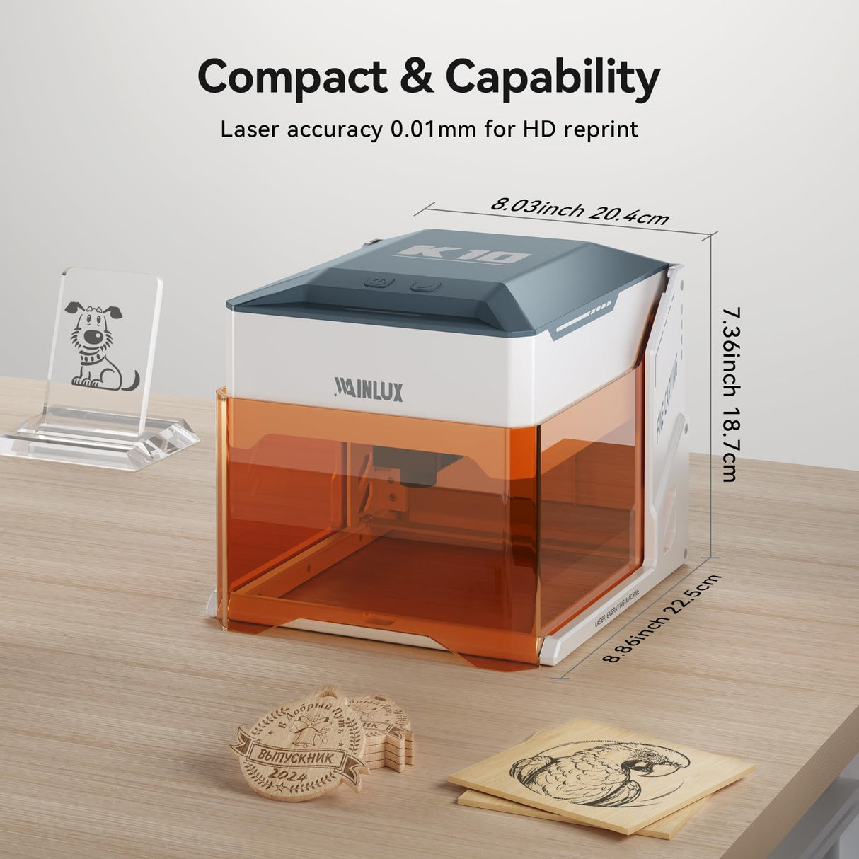 WAINLUX K10 3W Laser Engraver Machine, Mini Laser Engraving Machine for Wood Leather Silicone Paper Glass Acrylic Cloth, Grabadora Láser, Engraver Laser Class1 WAINLUXPRO