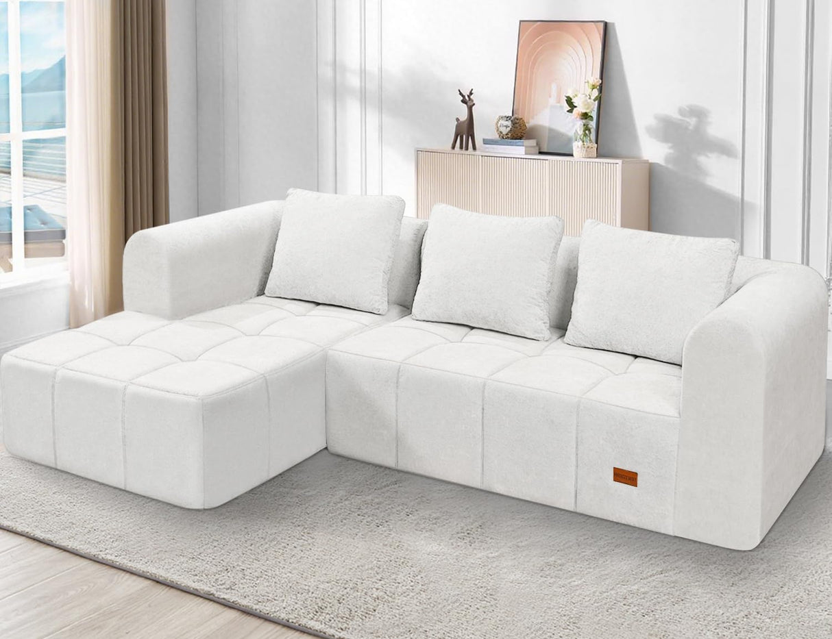 HABUTWAY 103" L-Shaped Modular Sectional Sofa, No Assembly Required Deep Seat Couch with 3 Pillows, Soft Fabric Upholstered, Modern Chaise Lounge for Living Room, Bedroom, Beige HABUTWAY
