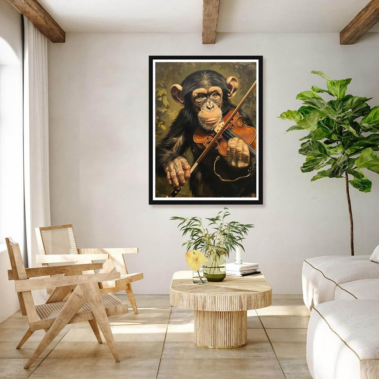 Bimkole 5D Diamond Art Kits for Adults Monkey Playing Violin, Full Drill DIY Rhinestone Embroidery Set Paint with Diamonds Art Animals by Number Kits Cross Stitch Home Wall Craft Decor 12x16 Inch Bimkole