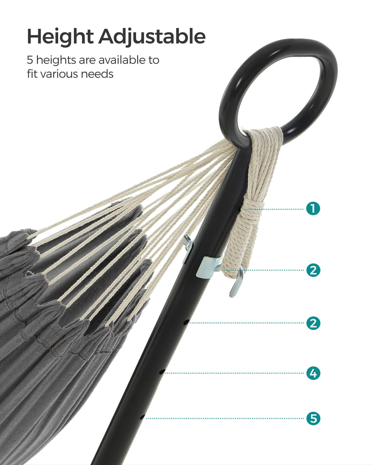 SONGMICS Double Hammock with Stand, 82.7 x 59.1 Inches, 529 lb Load Capacity, Portable Hammock, for Terrace, Balcony, Garden, Outdoor, Camping, Black and Gray UGHS001G01 SONGMICS