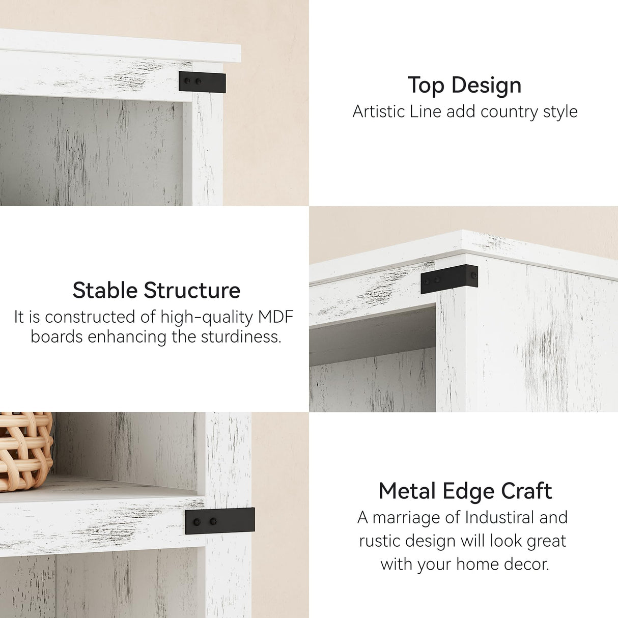 GAOMON 3 Tier Bookcase, Farmhouse Book Shelf with Storage Open Display Bookshelves, 40" Low Book Case Wooden 3 Shelf Bookcase Home Decor Furniture for Home Office, Living Room, Bed Room - White GAOMON